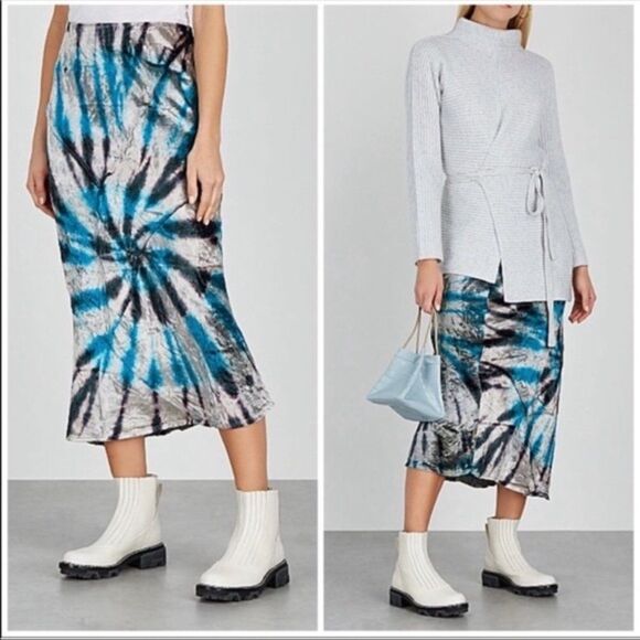FREE PEOPLE BOHO SERIOUS SWAGGER TIE DYE VELVET MIDI SKIRT XS